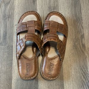 Brown slip on sandals
